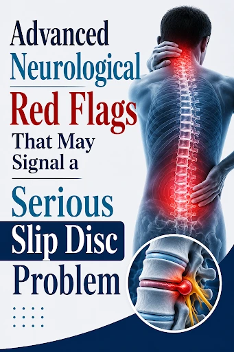 Neurological red flags of a serious slip disc problem with spine and nerve pain illustration